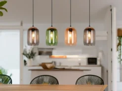 Pendelleuchte CORK, Lampenschirme bunt aus recyceltem Glas, Breite 90cm