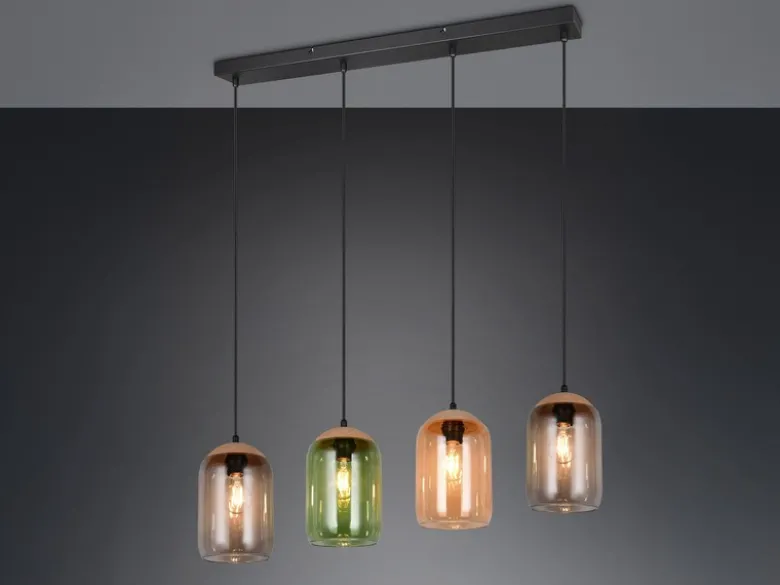 Pendelleuchte CORK, Lampenschirme bunt aus recyceltem Glas, Breite 90cm