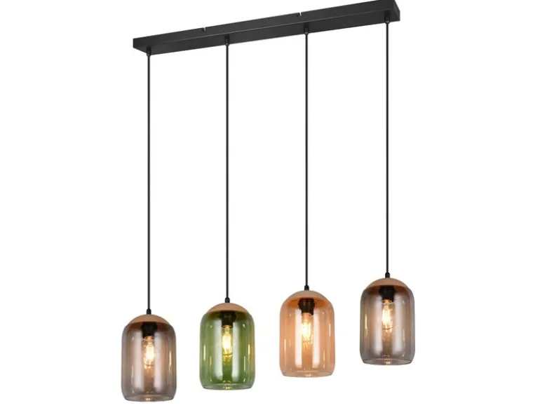 Pendelleuchte CORK, Lampenschirme bunt aus recyceltem Glas, Breite 90cm