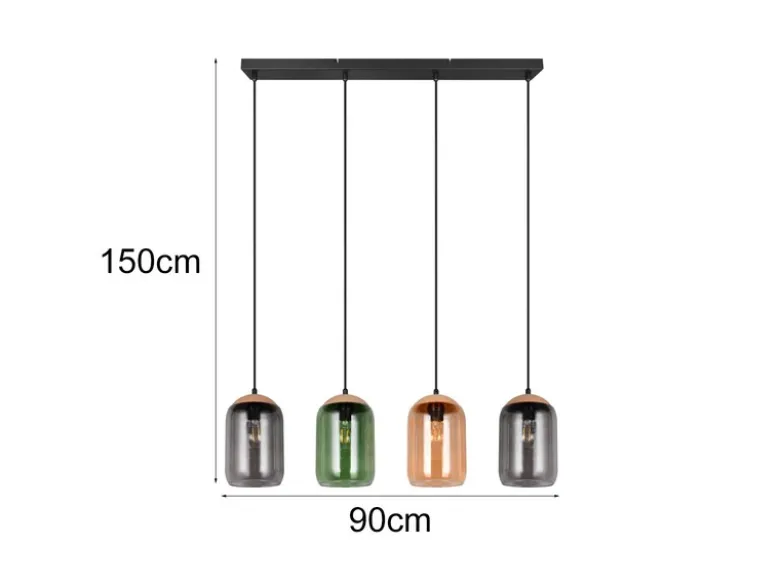 Pendelleuchte CORK, Lampenschirme bunt aus recyceltem Glas, Breite 90cm
