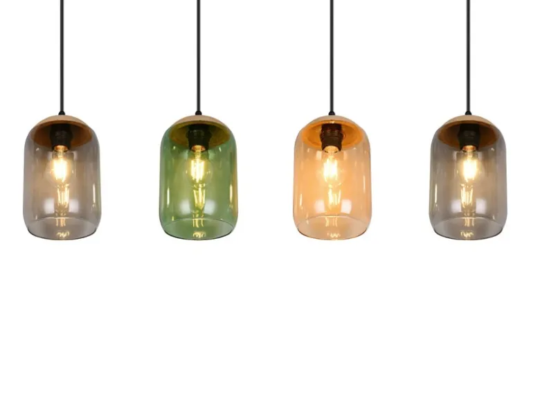 Pendelleuchte CORK, Lampenschirme bunt aus recyceltem Glas, Breite 90cm