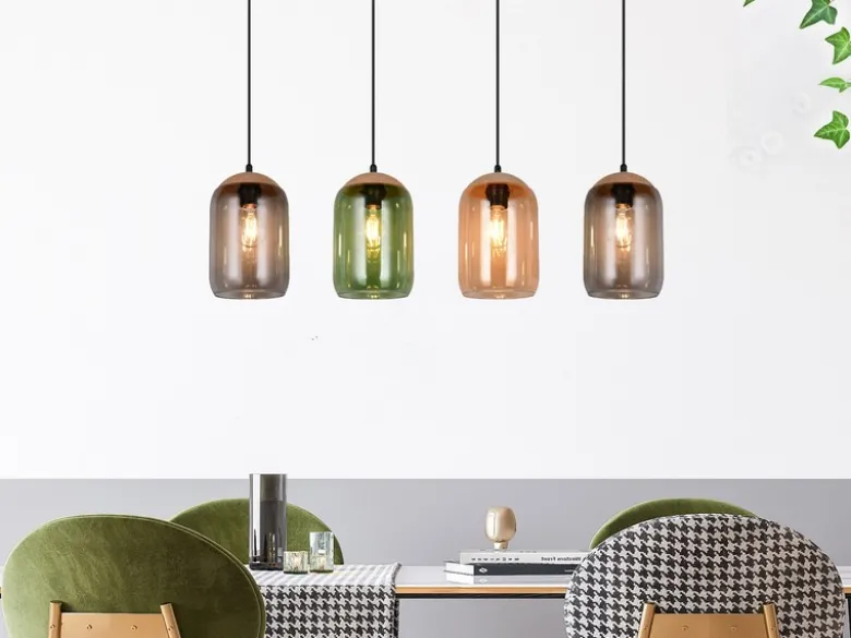 Pendelleuchte CORK, Lampenschirme bunt aus recyceltem Glas, Breite 90cm