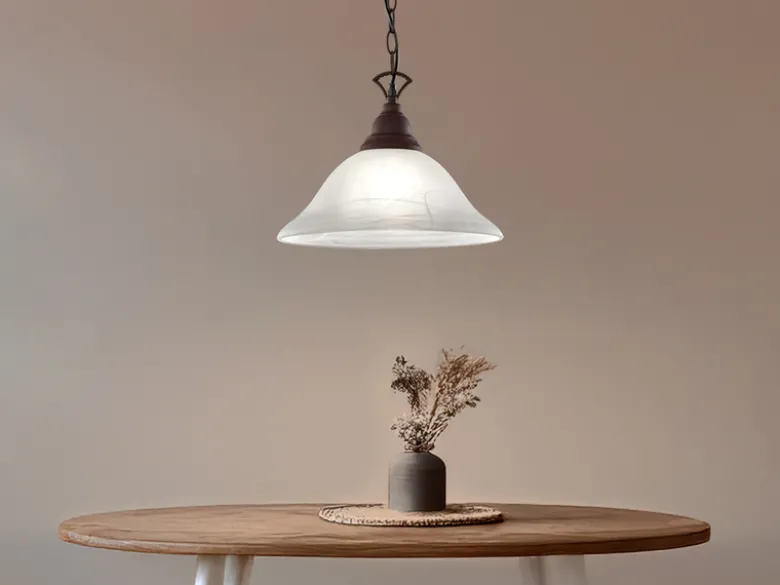 Pendelleuchte COUNTRY Landhaus mit Glasschirm Weiß Rostoptik, Ø 33,5cm