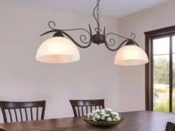 Pendelleuchte COUNTRY Landhaus 2-flammig mit Glasschirmen Weiß, B: 82cm