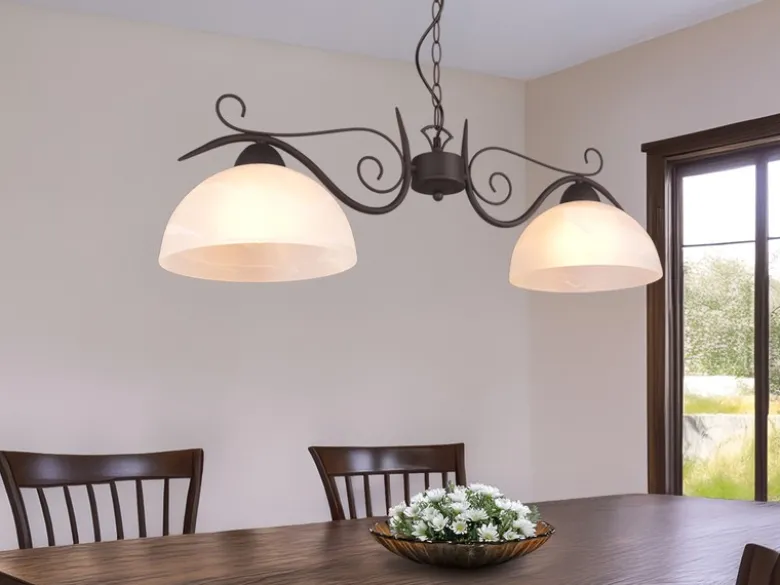 Pendelleuchte COUNTRY Landhaus 2-flammig mit Glasschirmen Weiß, B: 82cm