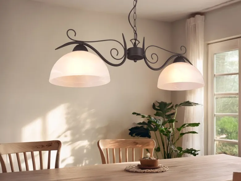 Pendelleuchte COUNTRY Landhaus 2-flammig mit Glasschirmen Weiß, B: 82cm