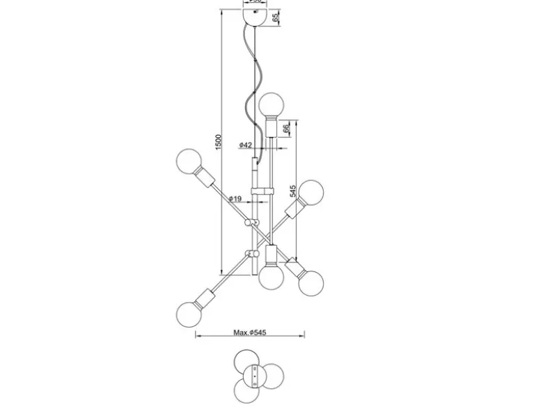 Pendelleuchte CROSS mit schwenkbaren Armen, Schwarz & Bronze, Ø 54cm