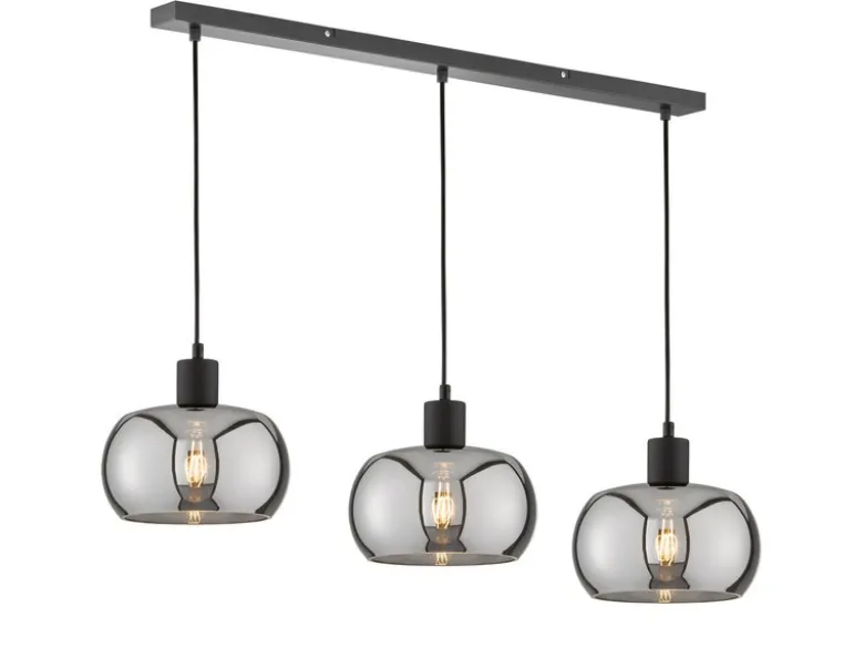 Pendelleuchte DIMA 3 flammig Design Rauchglas Industrial Länge 110cm