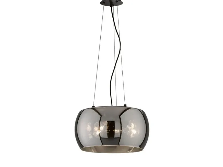 Pendelleuchte DIMA 3-flammig rund mit Lampenschirm aus Rauchglas, Ø 40cm
