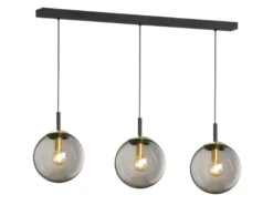 Pendelleuchte DINI 3-flammig lang mit Glaskugeln aus Rauchglas, Breite 115cm