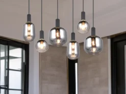 Pendelleuchte DIVA 6-flammig mit Glasschirmen Chrom bedampft, Breite 92cm