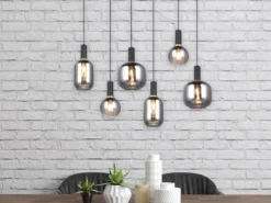 Pendelleuchte DIVA 6-flammig mit Glasschirmen Chrom bedampft, Breite 92cm