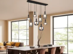 Pendelleuchte DIVA 8-flammig mit Glasschirmen Chrom bedampft, Breite 120cm