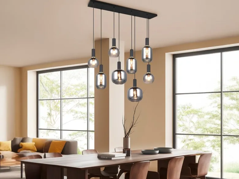 Pendelleuchte DIVA 8-flammig mit Glasschirmen Chrom bedampft, Breite 120cm