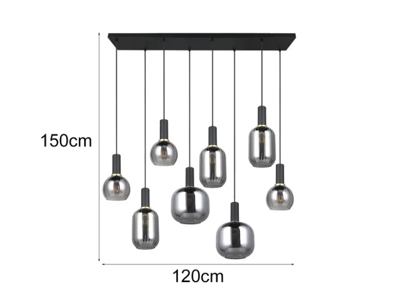 Pendelleuchte DIVA 8-flammig mit Glasschirmen Chrom bedampft, Breite 120cm