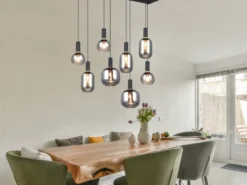 Pendelleuchte DIVA 8-flammig mit Glasschirmen Chrom bedampft, Breite 120cm