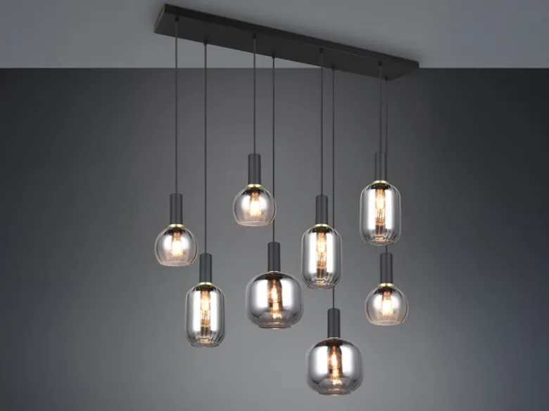 Pendelleuchte DIVA 8-flammig mit Glasschirmen Chrom bedampft, Breite 120cm