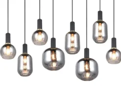 Pendelleuchte DIVA 8-flammig mit Glasschirmen Chrom bedampft, Breite 120cm
