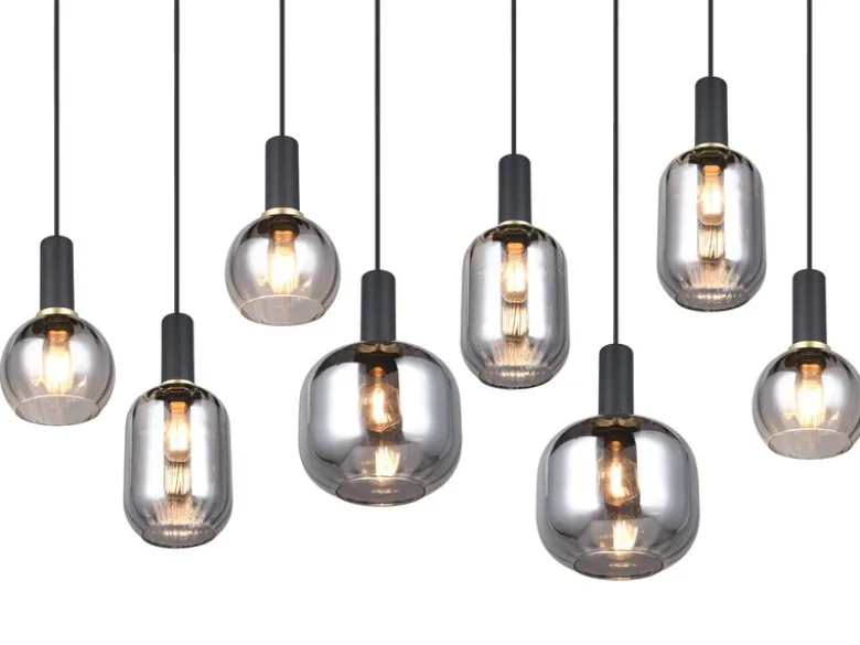 Pendelleuchte DIVA 8-flammig mit Glasschirmen Chrom bedampft, Breite 120cm