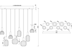 Pendelleuchte DIVA 8-flammig mit Glasschirmen Chrom bedampft, Breite 120cm