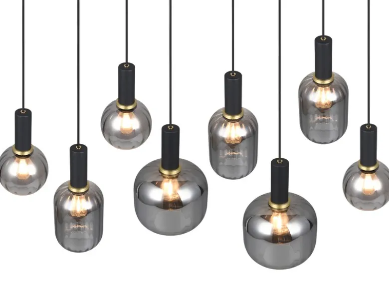 Pendelleuchte DIVA 8-flammig mit Glasschirmen Chrom bedampft, Breite 120cm