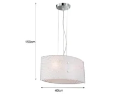 Pendelleuchte ELISA mit Glas Lampenschirm Weiß Oval, Breite 40cm