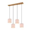 Pendelleuchte ELMAU mit Stoffschirmen Beige & Naturholz Baldachin, Breite 100cm