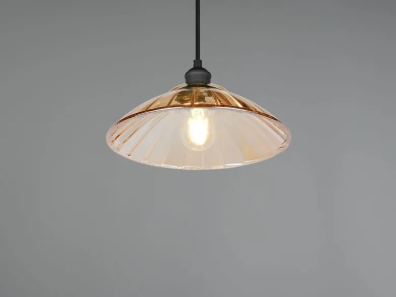 Pendelleuchte ELUNA einflammig, Schwarz mit Glasschirm Amber, Ø 29,5cm