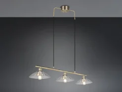 Pendelleuchte ELUNA 3-flammig Altmessing, Glasschirme klar, Breite 100cm