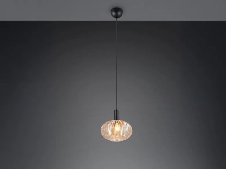 Pendelleuchte ELVEZIA einflammig mit Kugel Glasschirm Amber Ø 26cm