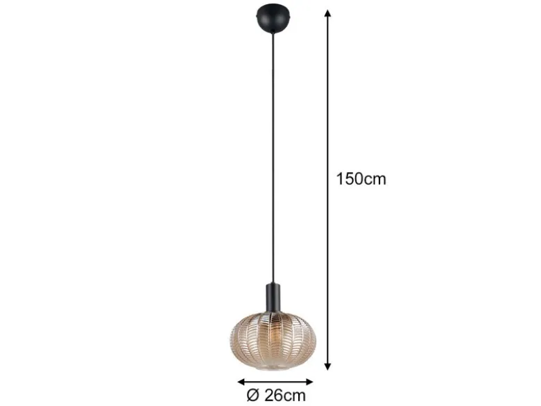 Pendelleuchte ELVEZIA einflammig mit Kugel Glasschirm Amber Ø 26cm