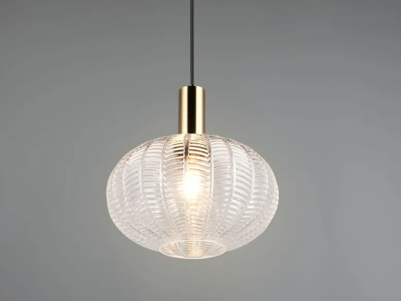 Pendelleuchte ELVEZIA einflammig mit Kugel Glasschirm Transparent Ø 26cm