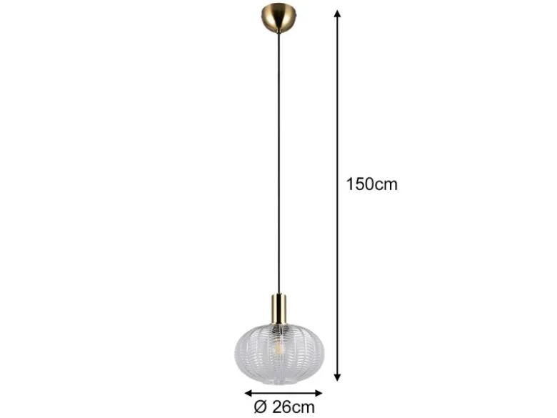Pendelleuchte ELVEZIA einflammig mit Kugel Glasschirm Transparent Ø 26cm