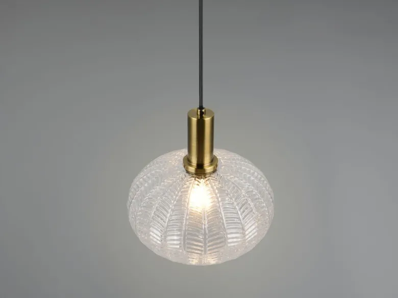 Pendelleuchte ELVEZIA einflammig mit Kugel Glasschirm Transparent Ø 26cm