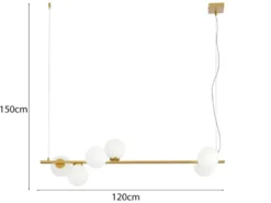 Pendelleuchte ENOIRE 6-flammig Gold mit Glaskugeln in Opalweiß, Breite 120cm