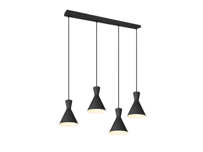 Pendelleuchte ENZO 4 flammig Metallschirme Schwarz, Breite 90cm