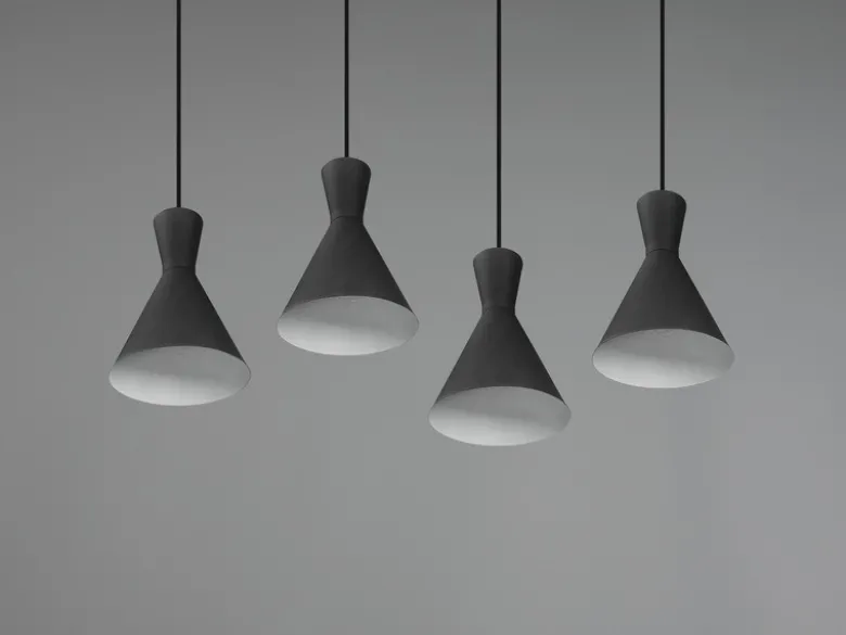 Pendelleuchte ENZO 4 flammig Metallschirme Schwarz, Breite 90cm