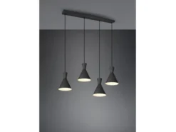 Pendelleuchte ENZO 4 flammig Metallschirme Schwarz, Breite 90cm