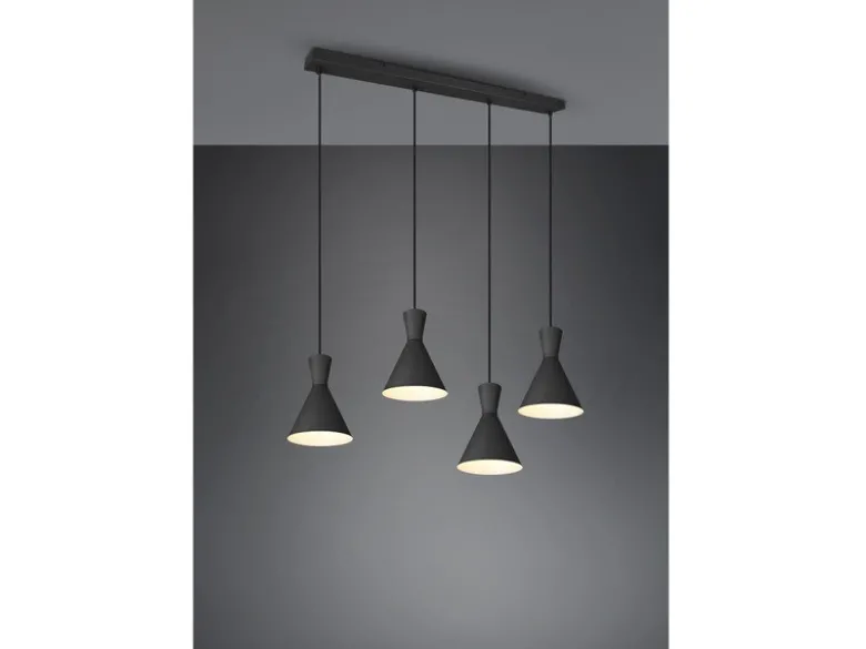 Pendelleuchte ENZO 4 flammig Metallschirme Schwarz, Breite 90cm