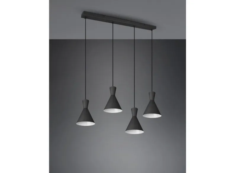 Pendelleuchte ENZO 4 flammig Metallschirme Schwarz, Breite 90cm