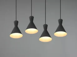 Pendelleuchte ENZO 4 flammig Metallschirme Schwarz, Breite 90cm