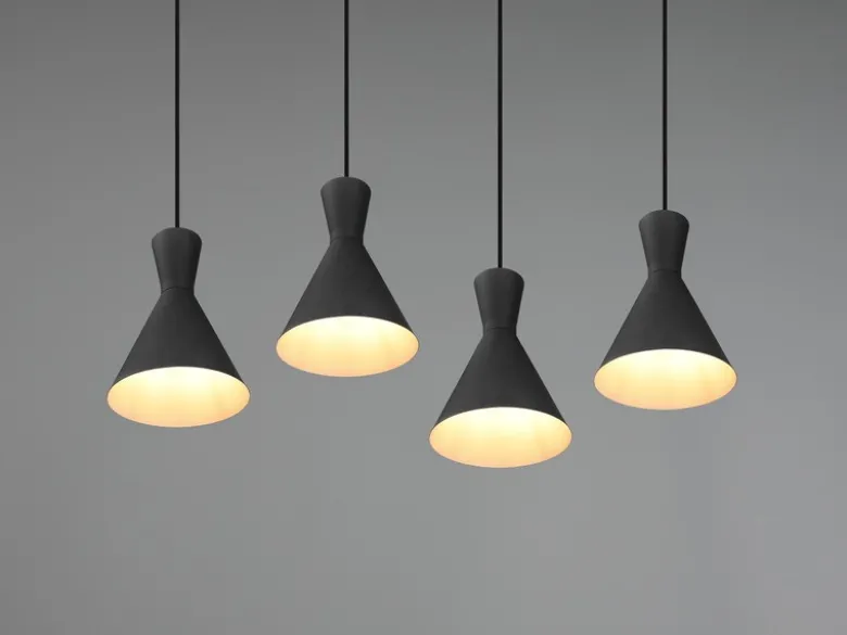 Pendelleuchte ENZO 4 flammig Metallschirme Schwarz, Breite 90cm