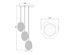 Pendelleuchte FACETTE 3-flammig mit farbigen ovalen Glasschirmen, Ø 43cm