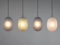 Pendelleuchte FACETTE 4-flammig mit farbigen ovalen Glasschirmen, B: 117cm