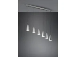Pendelleuchte FARIN Silber 6 flammig Metall Lampenschirme Ø8cm, Breite 90cm