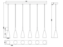 Pendelleuchte FARIN Silber 6 flammig Metall Lampenschirme Ø8cm, Breite 90cm
