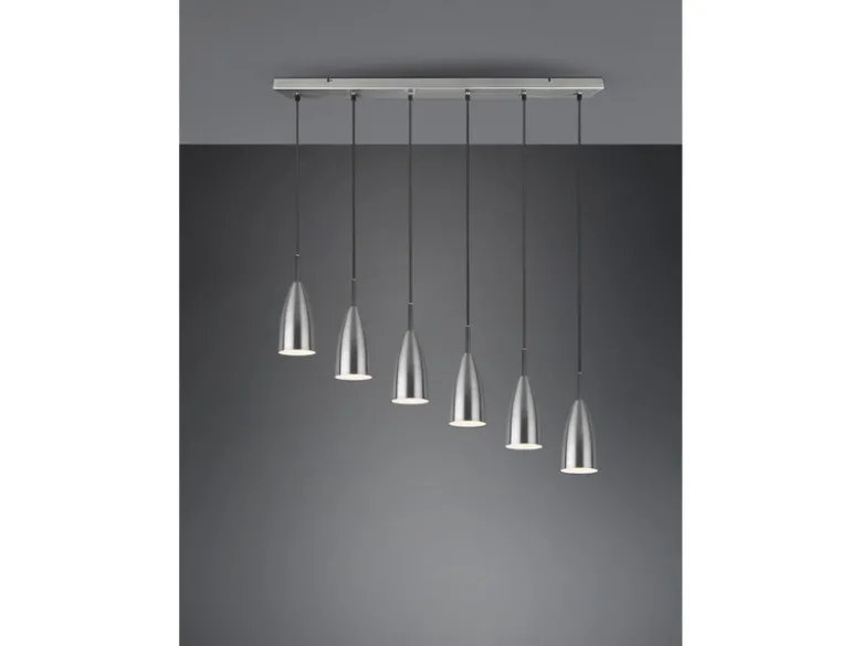 Pendelleuchte FARIN Silber 6 flammig Metall Lampenschirme Ø8cm, Breite 90cm