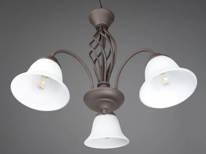 Pendelleuchte 3-flammig in Rostoptik, Glasschirme Weiß mit E14 LED, Ø 55cm