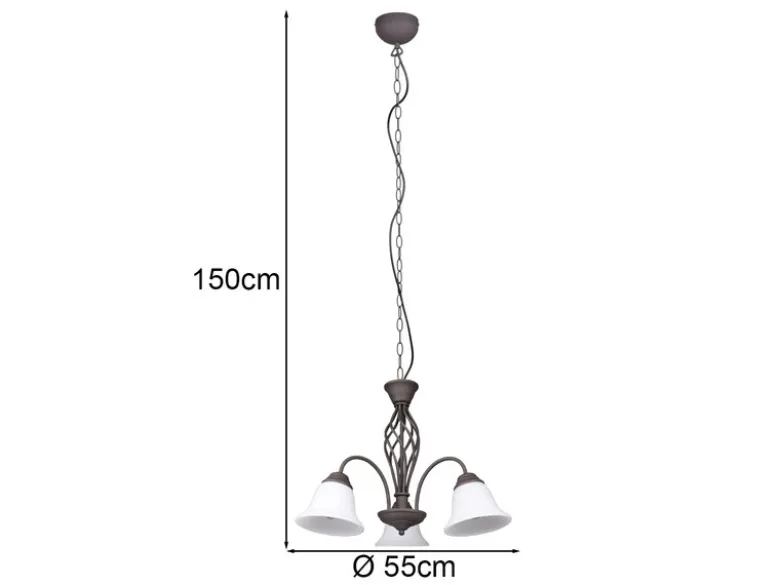 Pendelleuchte 3-flammig in Rostoptik, Glasschirme Weiß mit E14 LED, Ø 55cm