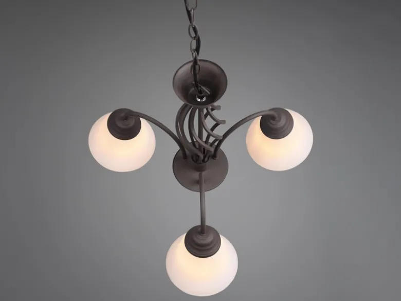 Pendelleuchte 3-flammig in Rostoptik, Glasschirme Weiß mit E14 LED, Ø 55cm